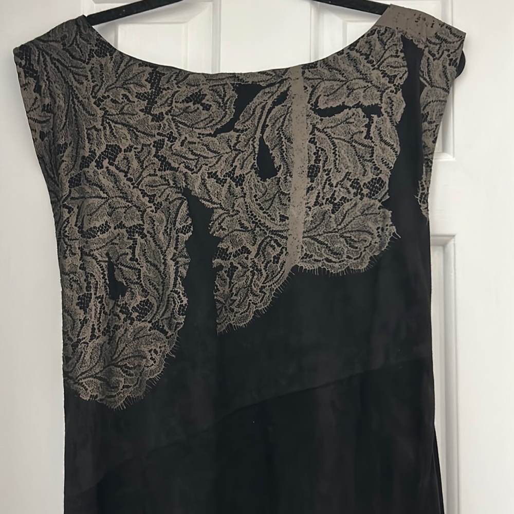 Patrizia Pepe leather black dress, with gold front detailing, size 4-6.